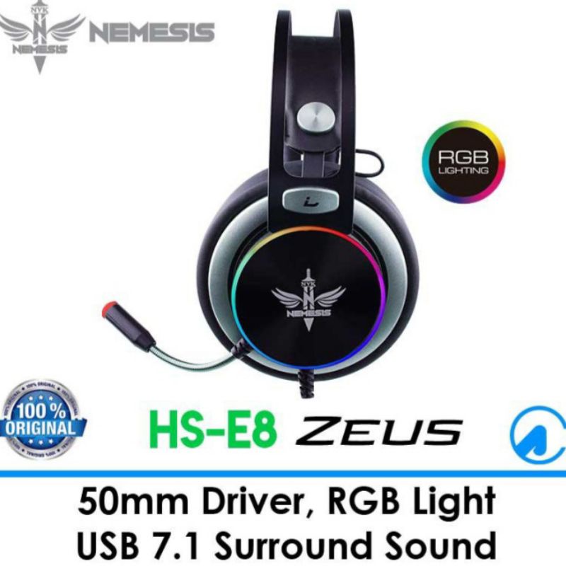 headset gaming nyk Hs-E8 zeus Rgb nemesis original