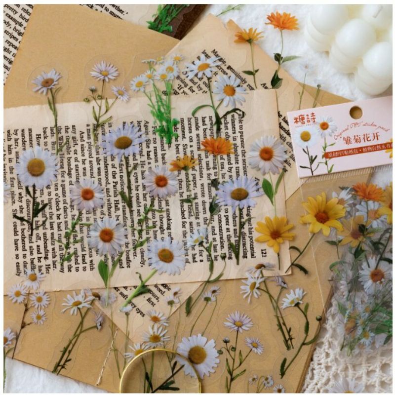 

10pcs Sticker Flower Transparent Vintage Decoration Aesthetics DIY