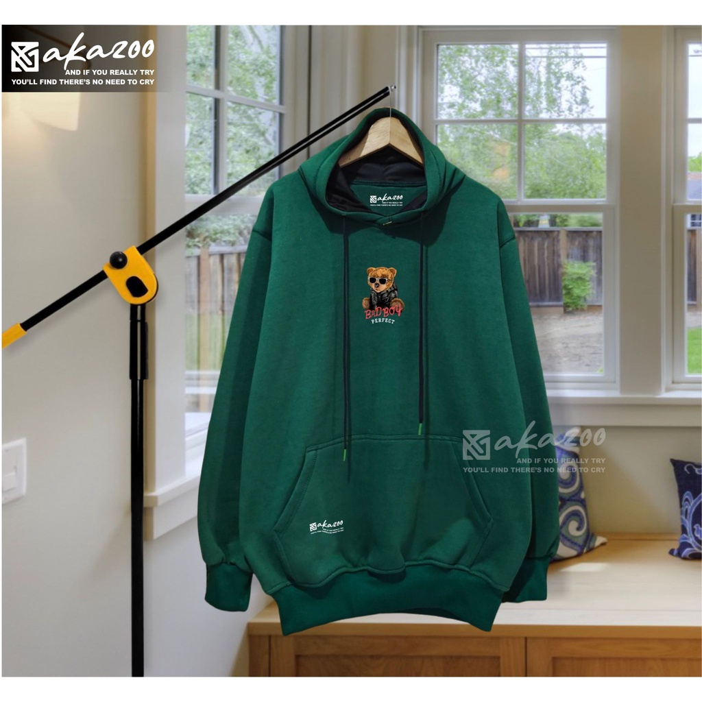 switer cowok sweater pria jpn akazoo warna HIJAU BOTOL GAMBAR PANDA BAD BOY PERFECT  hoodie pria distro original premium jumbo tebal sweater cowok kekinian murah 2022 hudy pria keren distro terlaris zipper hoodie ovesize korean style unisex premium akazoo