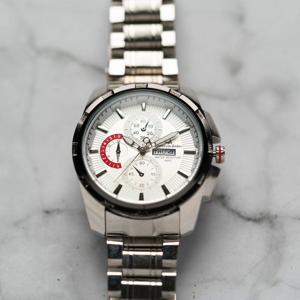 Jam Tangan Rantai Pria Christyan Arden Original Day Date Edition CA8697 GTH - White Dial (46mm) - Pe