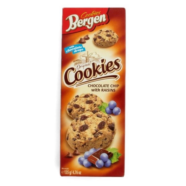 

BERGEN Chocolate Chips with Raisins Cookies 135g / Cookies BERGEN Chocolate Chips with Raisins