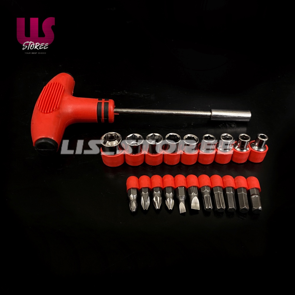 Obeng Kunci T 24 Pcs Socket dan Bit Set Obeng T serbaguna  24 in 1 Screwdriver