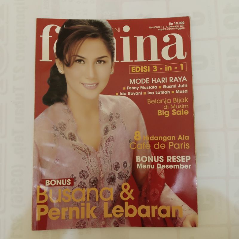 majalah femina cover marini zumarnis edisi 6 desember 2001