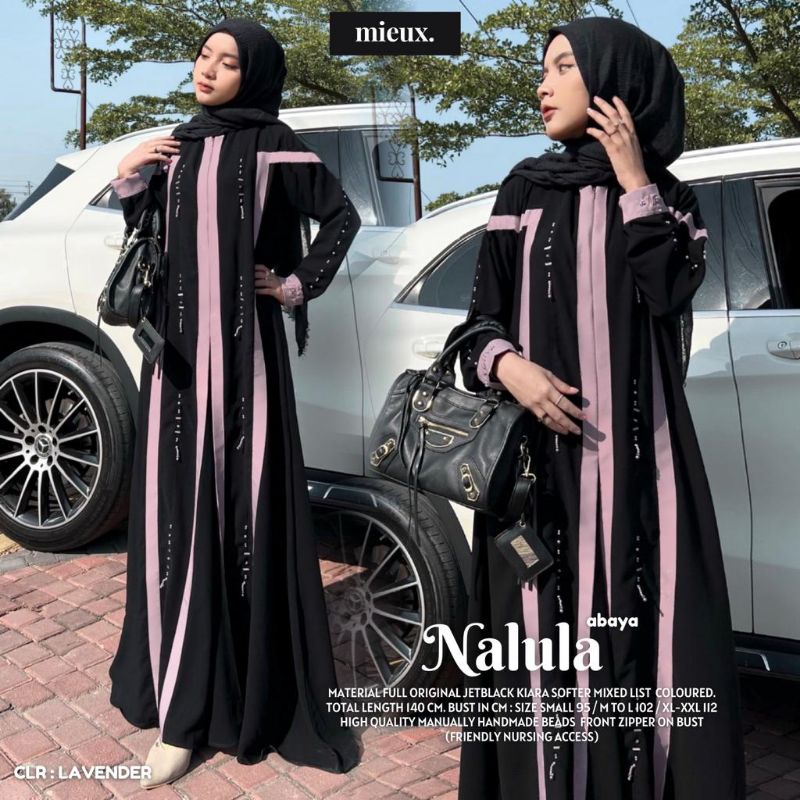 NALULA ABAYA PREMIUM JETBLACK LIST COLOURED BY MIEUX