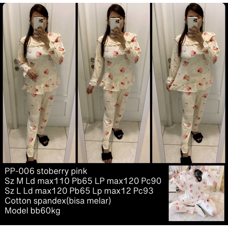 BAJU TIDUR LENGAN PANJANG LEISURE VOGUE DLL KOREA IMPORT CINA WANITA KADO PP PIYAMA REMAJA DEWASA-PP-006 PINK STRO/ XL