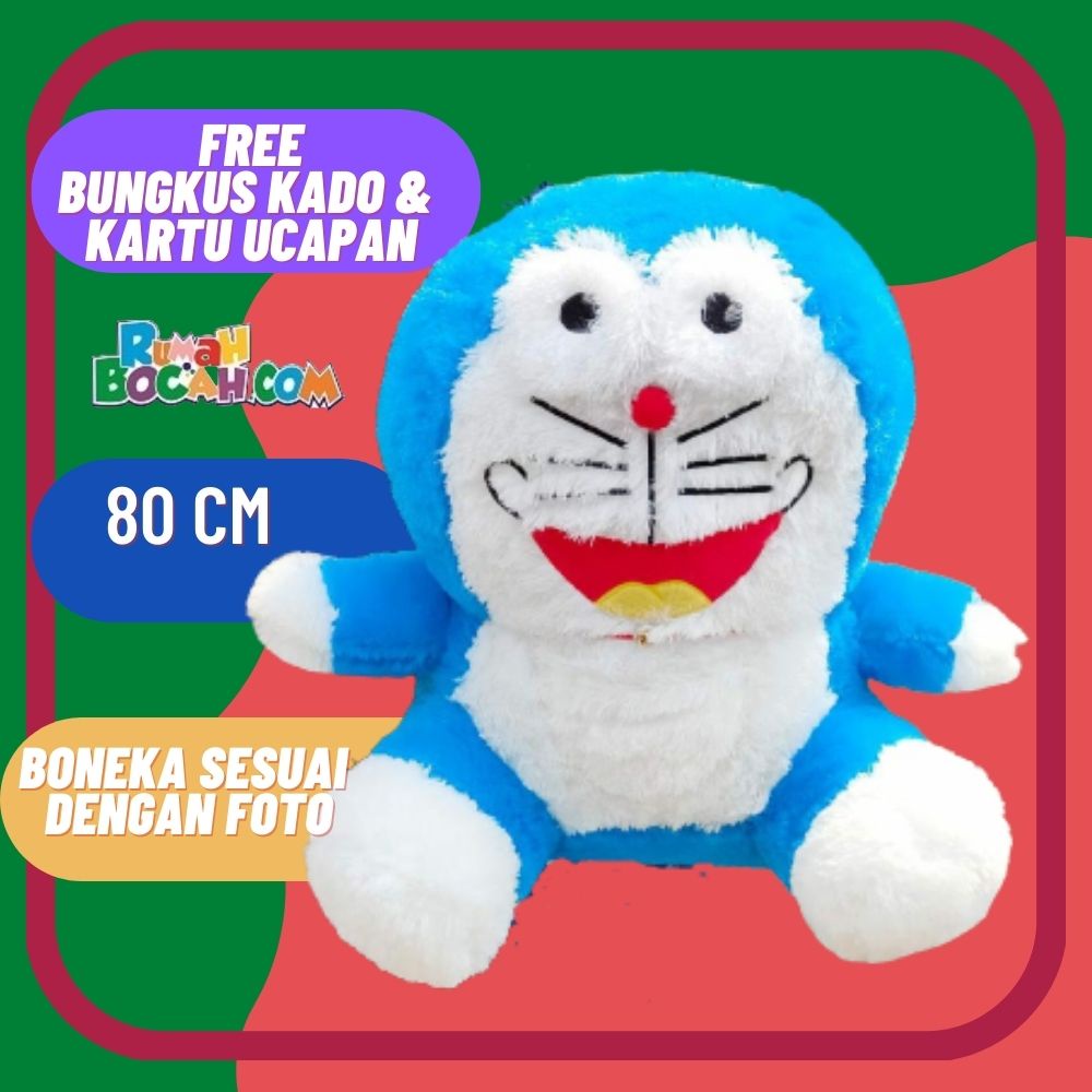 Boneka Doraemon 80 cm Jumbo Besar Karakter Kucing Doraemon Rasfur Super Jumbo untuk Kado Ulang Tahun