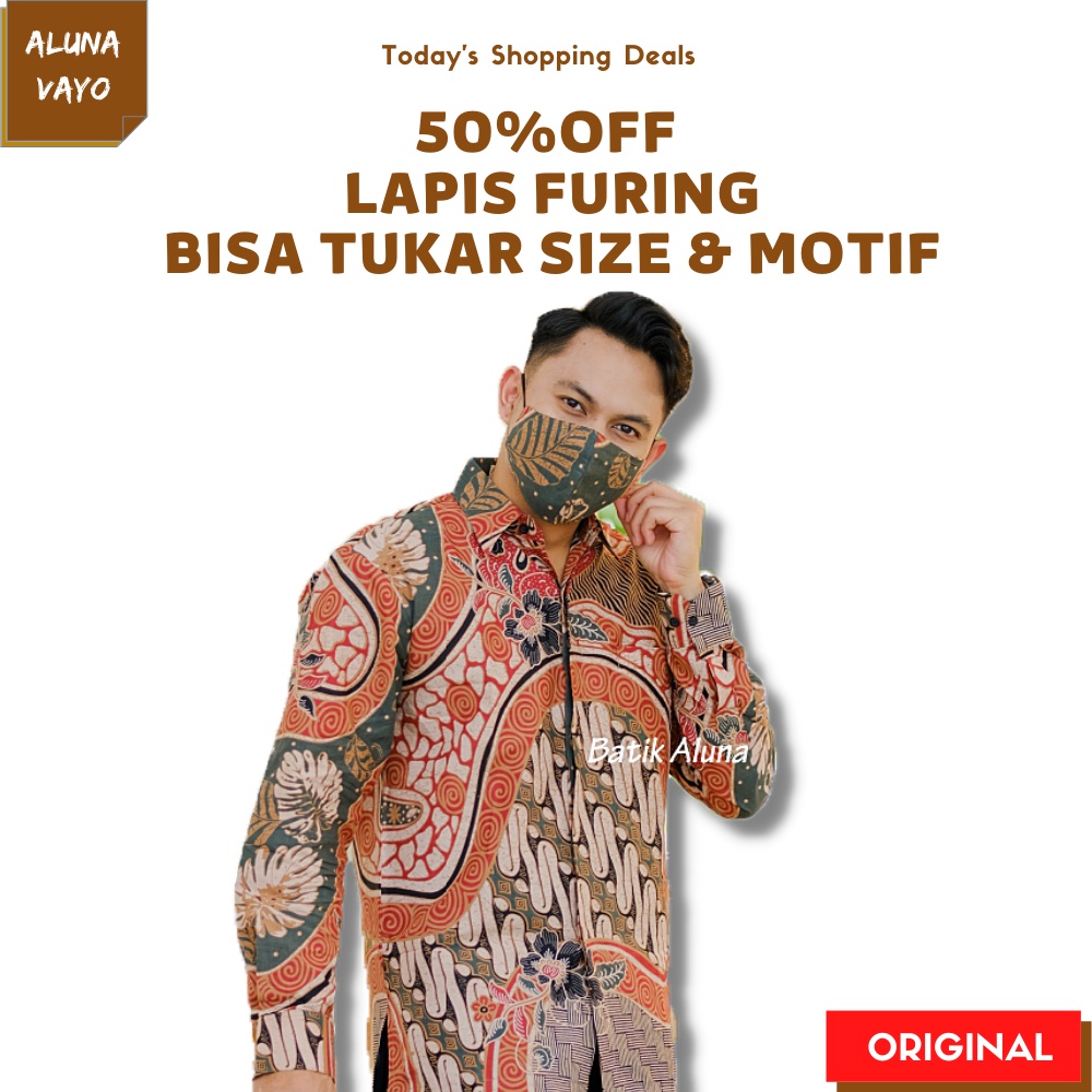 Baju Kemeja Kameja Atasan Hem Pakaian Batik Pria Lengan Panjang Hitam Putih Ayah Dan Anak Kuning Lil