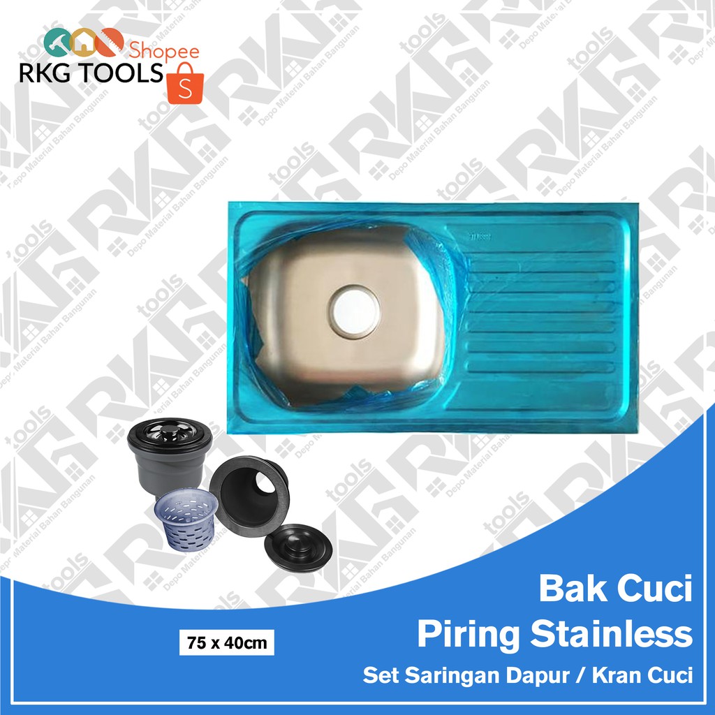 Bak Cuci Piring Stainless 75 x 40cm &amp; Saringan Dapur / Kran Cuci