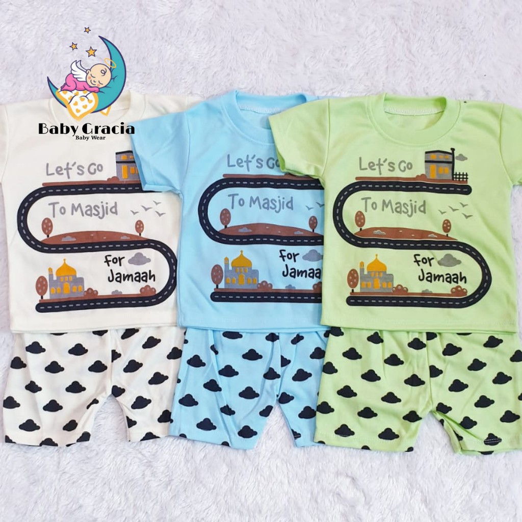 setelan baju anak lets go to masjid for jamaah motif sablon