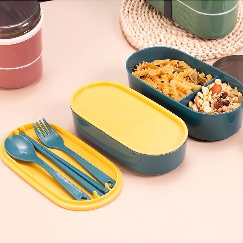 DEOSOFFICIAL -- KOTAK MAKAN LUNCHBOX OVAL BENTO JEPANG FREE SENDOK GARPU SUMPIT