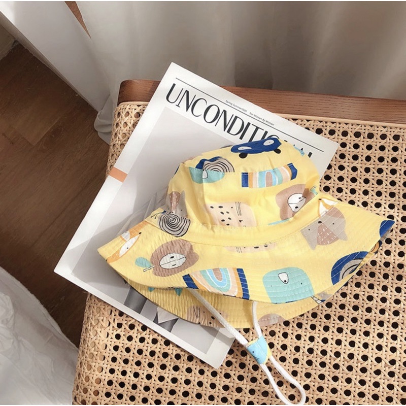 Topi Bucket Anak Bayi Balita Model Animal Tali Serut-Kuning fox squirrel