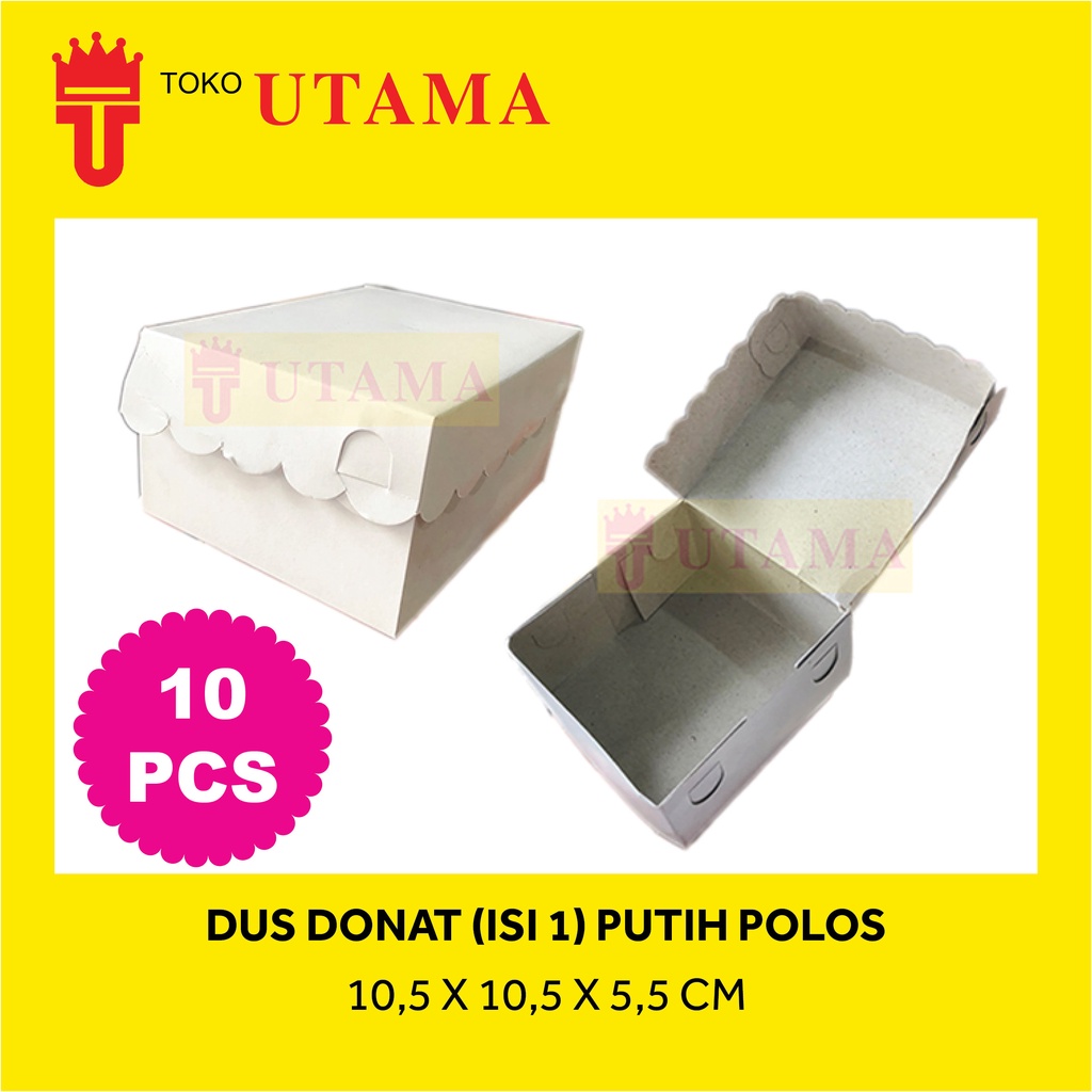 (10pcs) 10,5 x 10 ,5 x 5,5 CM ISI 1 Donut Box Kotak Donat Dus Dos Putih Polos