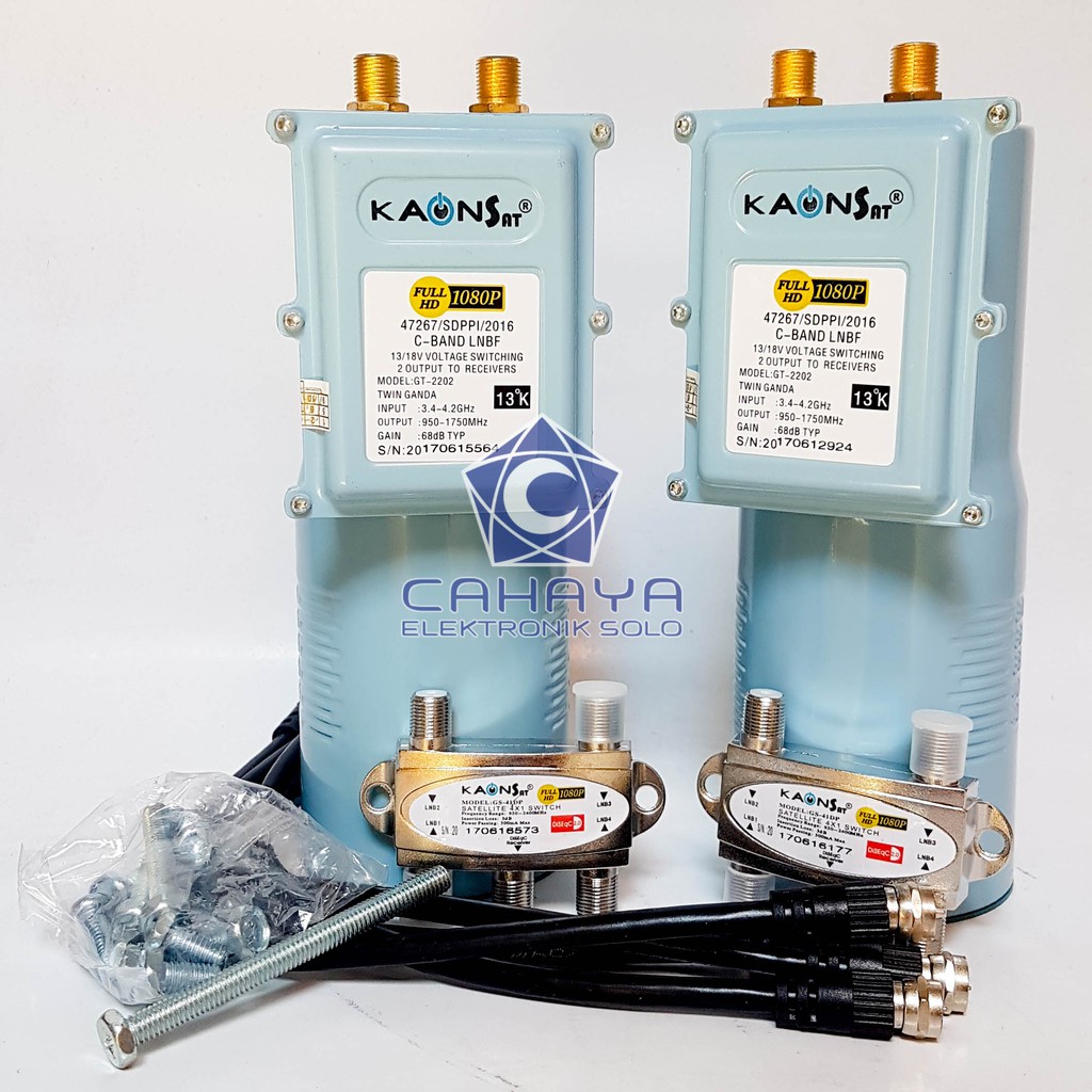 LNB C band Kaonsat 13K Dual 2 in 1 Twin - 2 Satelit 2 Receiver Emas