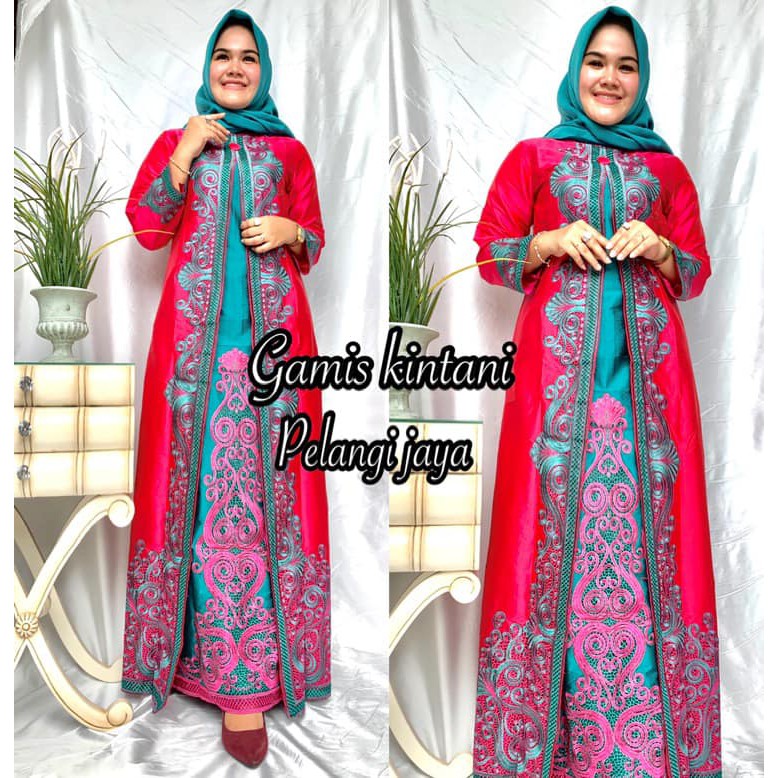 Gamis Kintani Taffeta Bordir Elegant Merah Fanta
