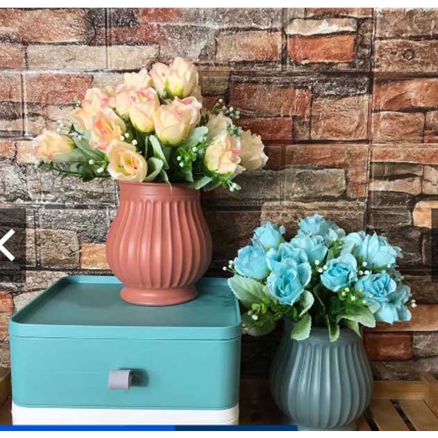 Naindo Minimalis vas bunga meja hiasan ruang tamu dan kantor- bunga artifisial- pot plastik
