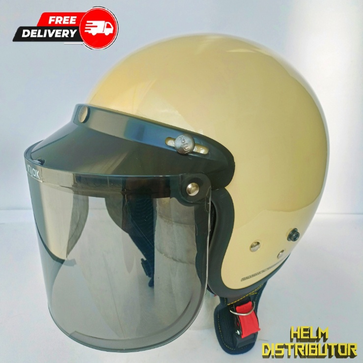 HELM BOGO RETRO KUALITAS PREMIUM KACA DATAR/CEMBUNG FULL LEHER SNI DEWASA PRIA WANITA (COD)