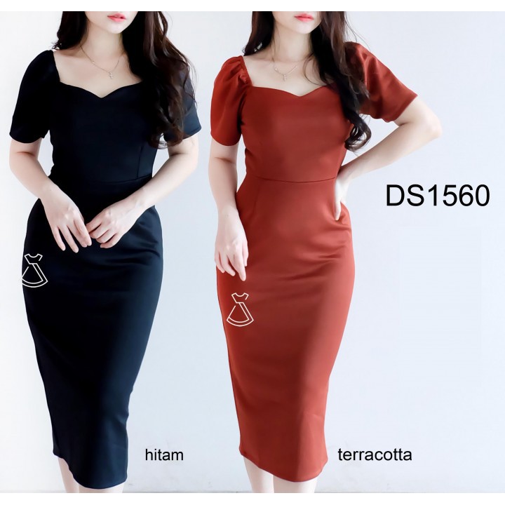 DS1560 - Dress Midi Korean Look Dress Party Scuba