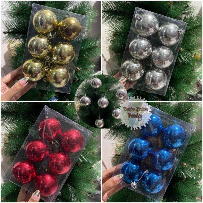 Set 6 Dekorasi Hiasan Pohon Natal Bola 6L PVC Metalik