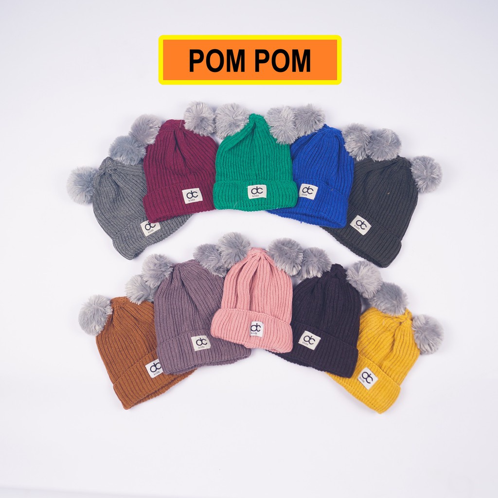 DC KIDS TOPI RAJUT ANAK POMPOM KUPLUK BAYI POMPOM PREMIUM Cowok Cewek Topi Rajut Pompom Bulu Anak ,Topi Kupluk Wool Rajut,Unisex