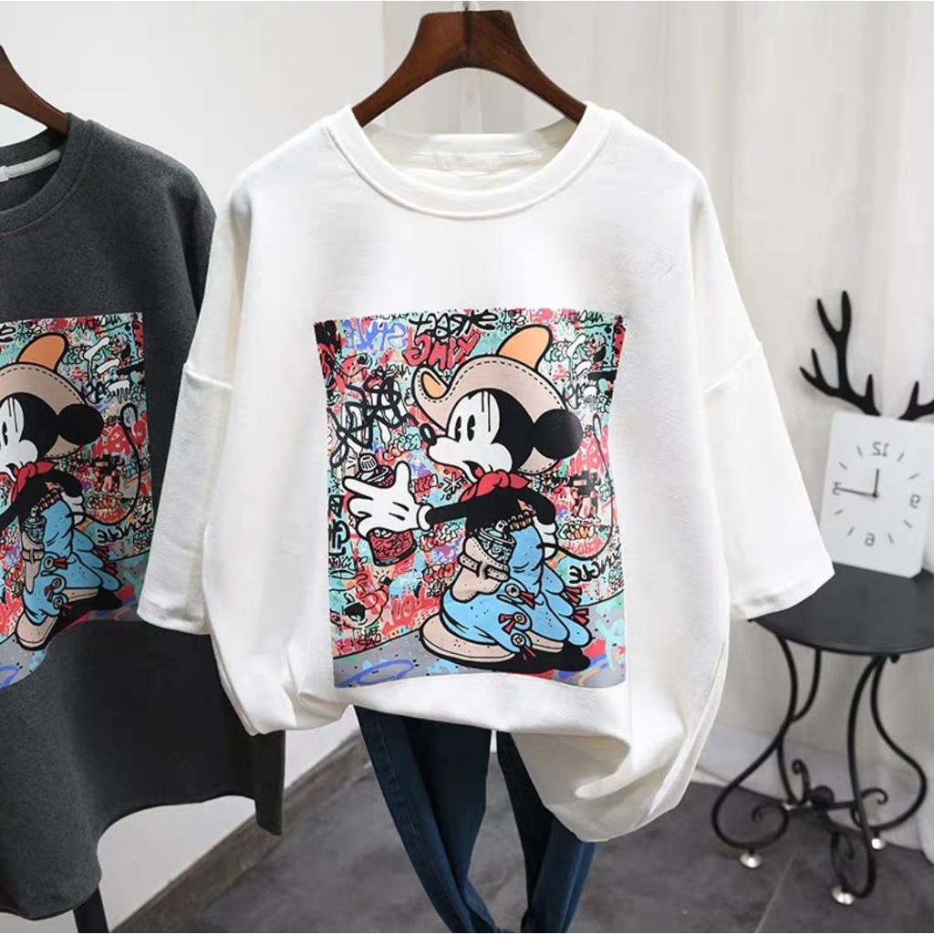 Oversize Tee Tshirt Model Longgar Utk Wanita Motif Mickey Mouse MC019