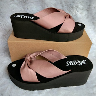 ANUR-sendal wedges spons wanita selop ban fita  tinggi 6 cm