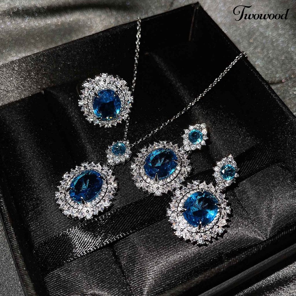 Kalung Anting Dan Cincin Bentuk Bunga Waterdrop Bahan Cubic Zirconia Untuk Sehari-Hari