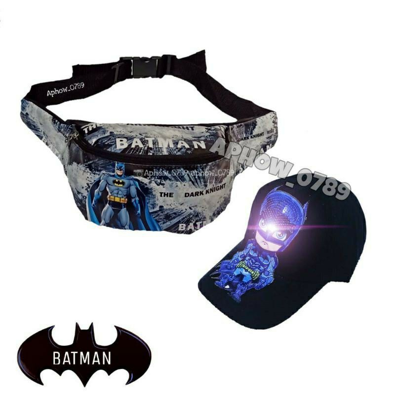 Tas selempang anak batman 2in1 tas waistbag anak batman + topi led anak