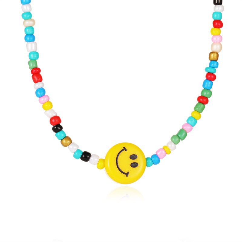 Kalung Manik-Manik Motif Kartun Smiley Warna-Warni Pelangi Bahan Resin