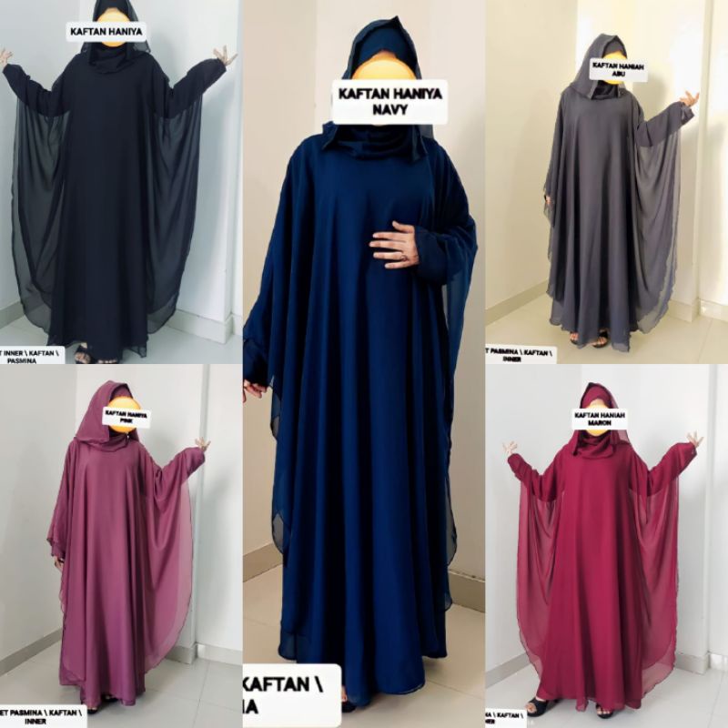 1 SET KAFTAN HANIYA DAPAT DALAMAN/KAFTAN/PASMINA BAHAN SIFON BABYDOLL WARNA ALKHATIB COLLECTION / CO