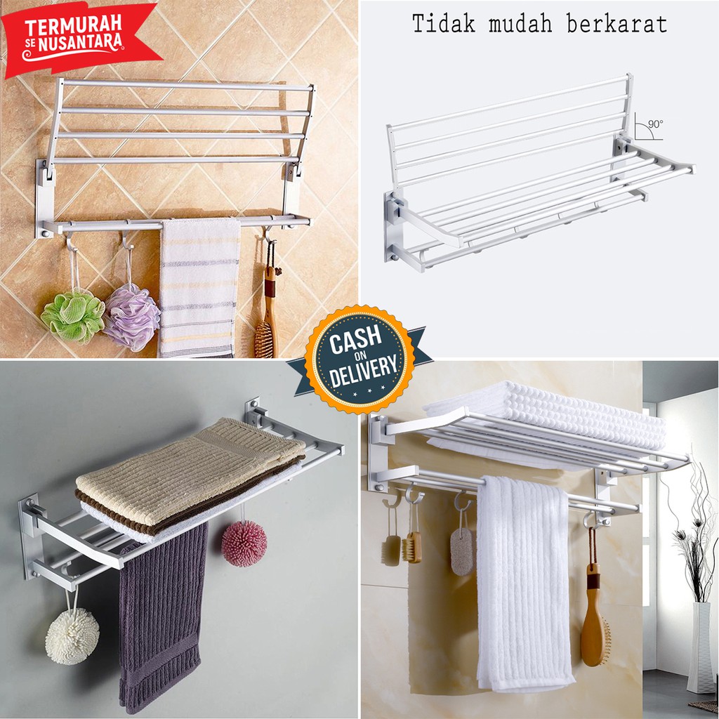 Rak Dinding Handuk Aluminium Tower Holder Rack Wc Toilet Kamar Mandi Gantung