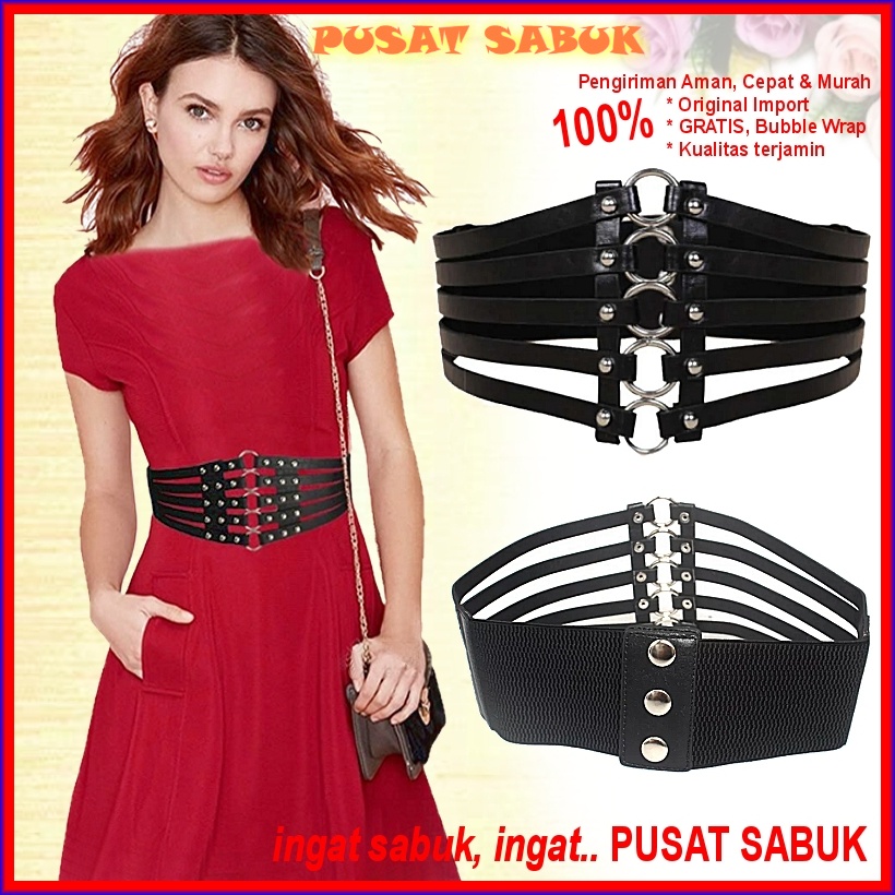 Sabuk Wanita Obi Kulit Women Belt Ikat Pinggang Hitam Pingang Fashion Gesper Cewek Karet Kekinian Korea Oby Besar Jumbo Big size Gasper Baru Cantik Elastis Murah Waist Tali Bulat Ramping Blet Mewah Model