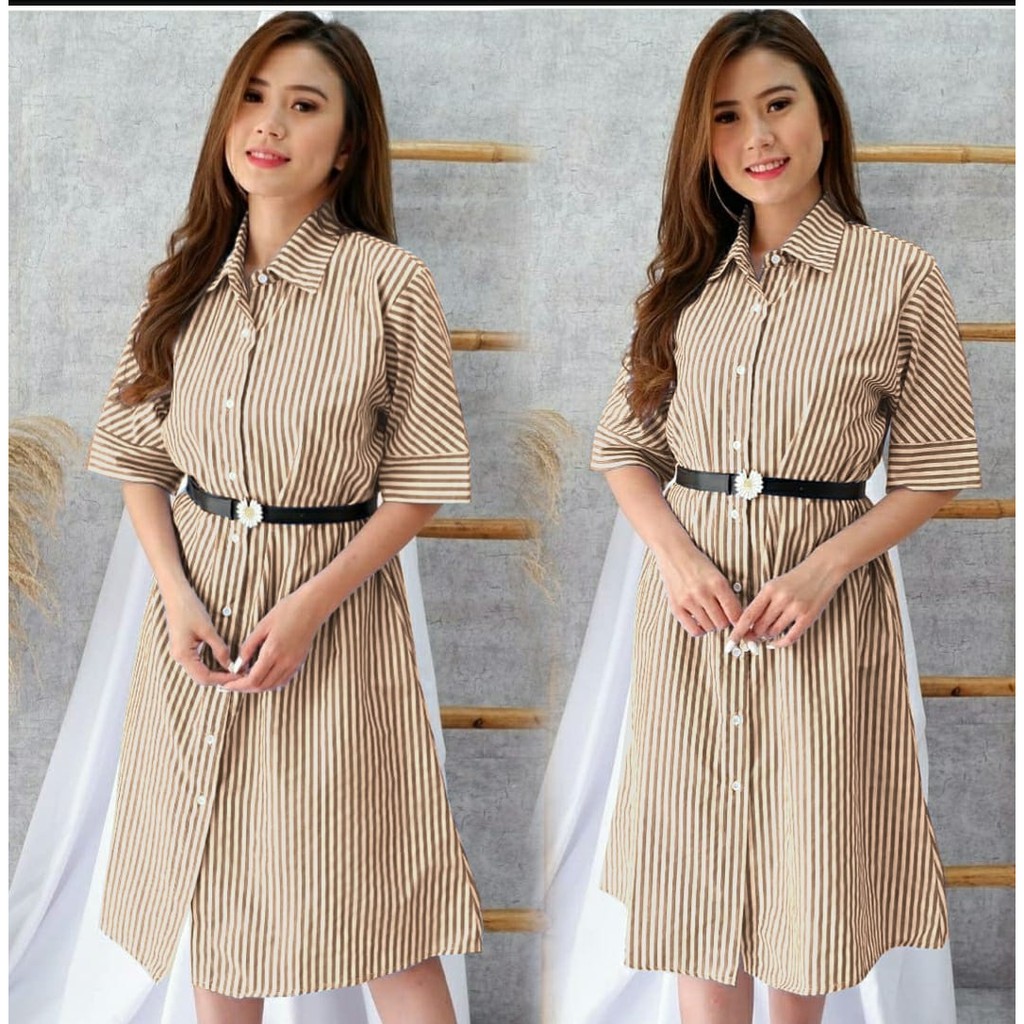 *[MCFK] Dress Joana / Dress Salur Wanita / Dress Stripe Button / Dress Wanita / Dress / Baju Dres Wanita Korea