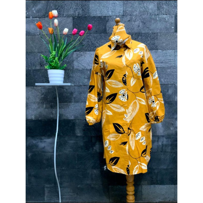 kemeja tunik bunga kuning