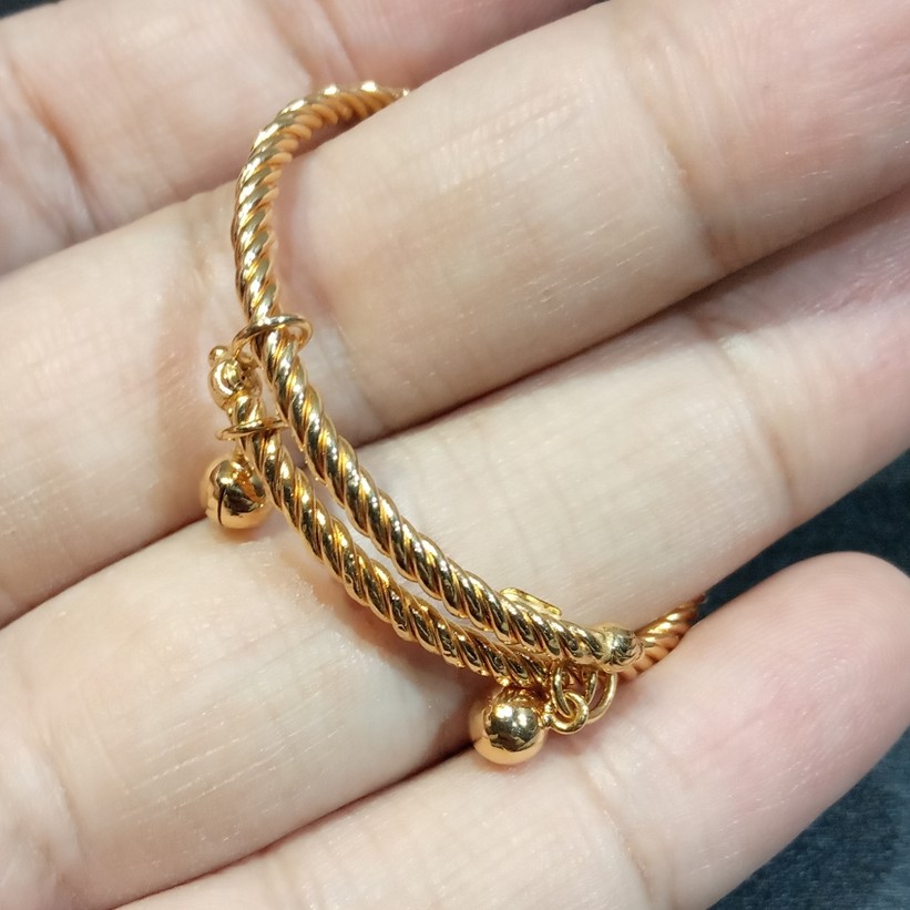 LunaEstella - Gelang Tangan Bayi Ulir Variasi Bell kadar 75% (Gelang Emas Asli)
