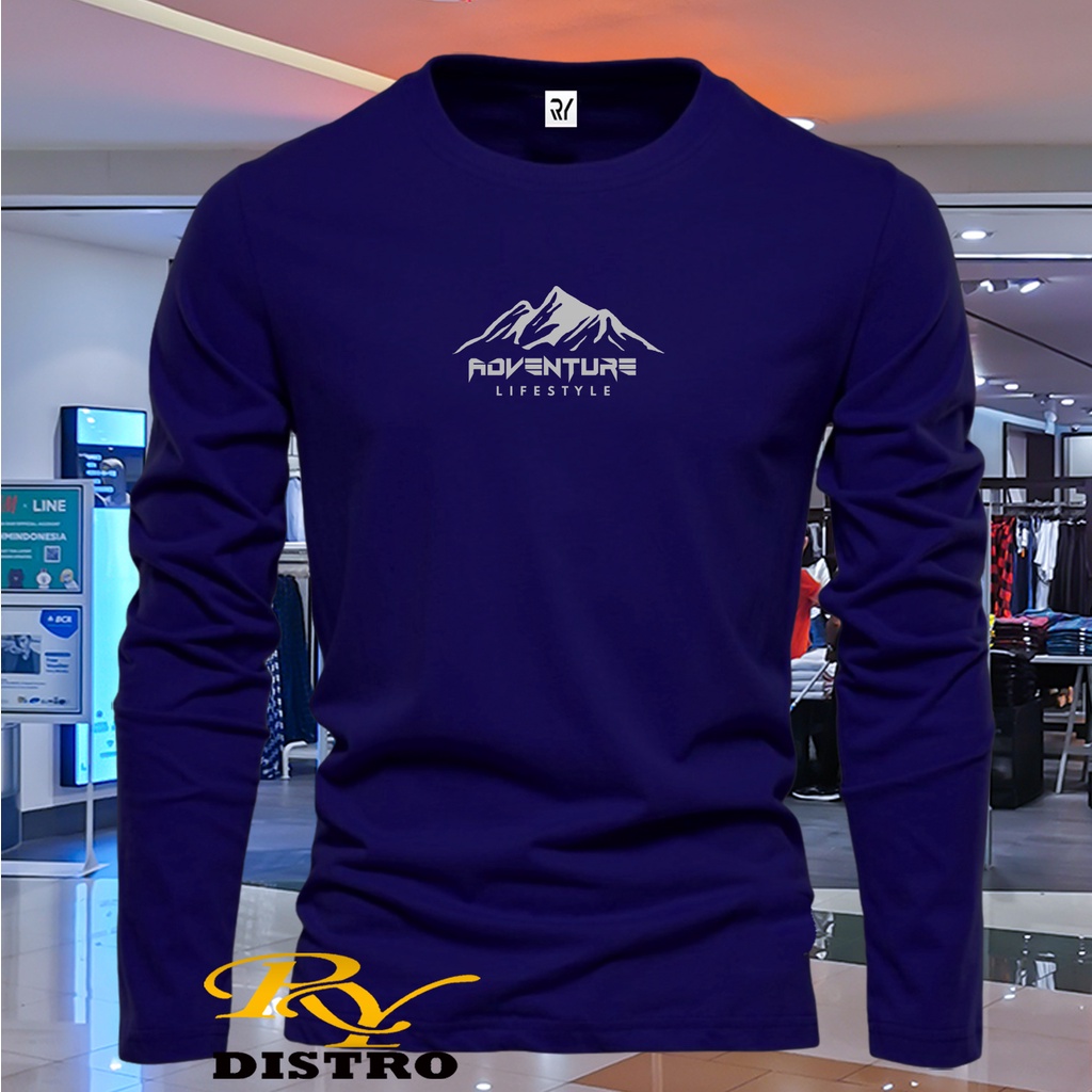 RY DISTRO - Kaos Lengan Panjang ADVENTURE LIFESTYLE GUNUNG Silver / Kaos Pria / New Kaos Polos / Ry 