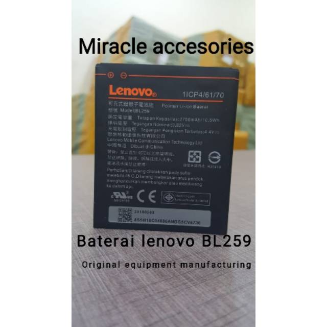 Baterai lenovo BL259 Vibe K5 °K5 Plus k5+° Original° vizz BL259 Battery