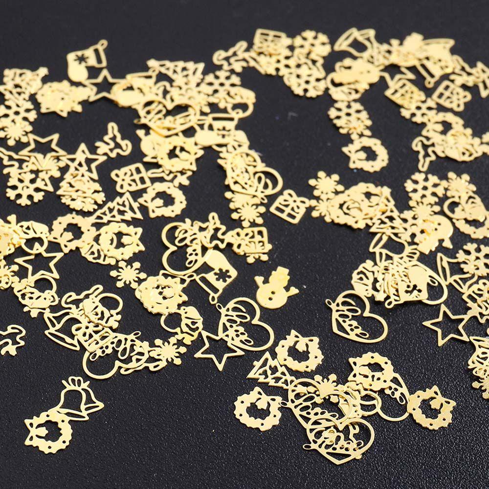 AUGUSTINA Agustina Kuku Glitter Payet Kaus Kaki Logam Santa Snowflake Pohon Natal Snowman 3D Nail Art Dekorasi