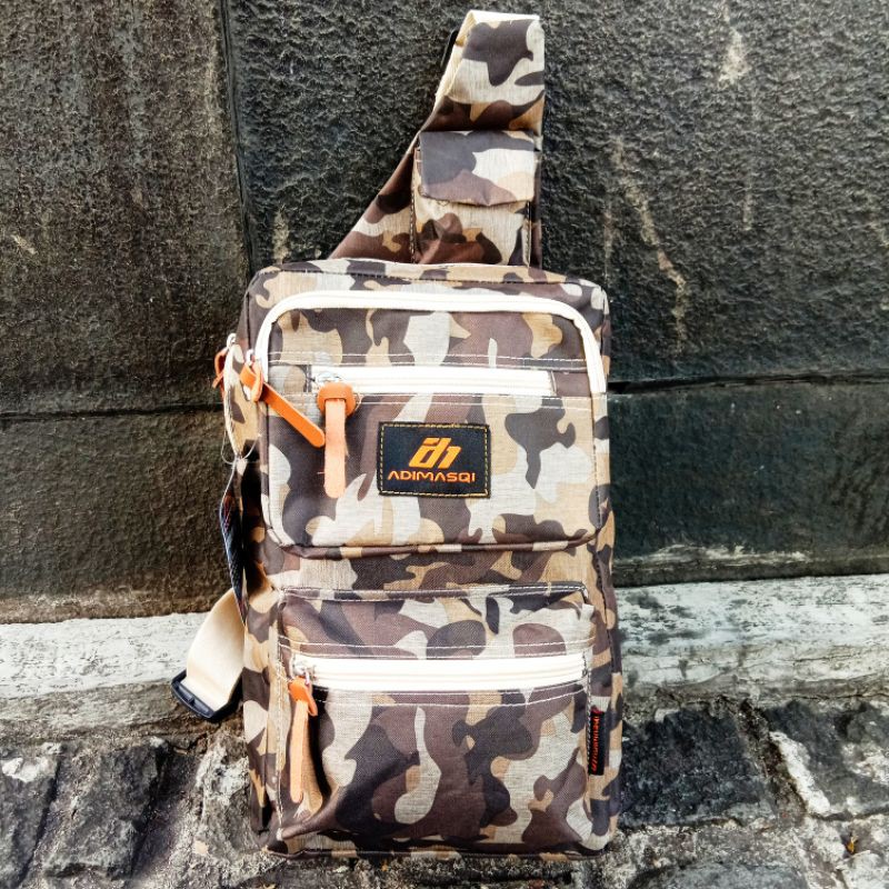 Tas Selempang Sling Bag Tactical Army Loreng Bahan Kanvas Real Pict