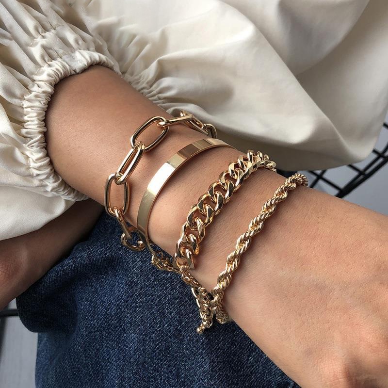 【COD Tangding】4pcs/set Alloy Multilayer Bracelet Simple Lady's Metal Bracelet Set Fashion Accessories