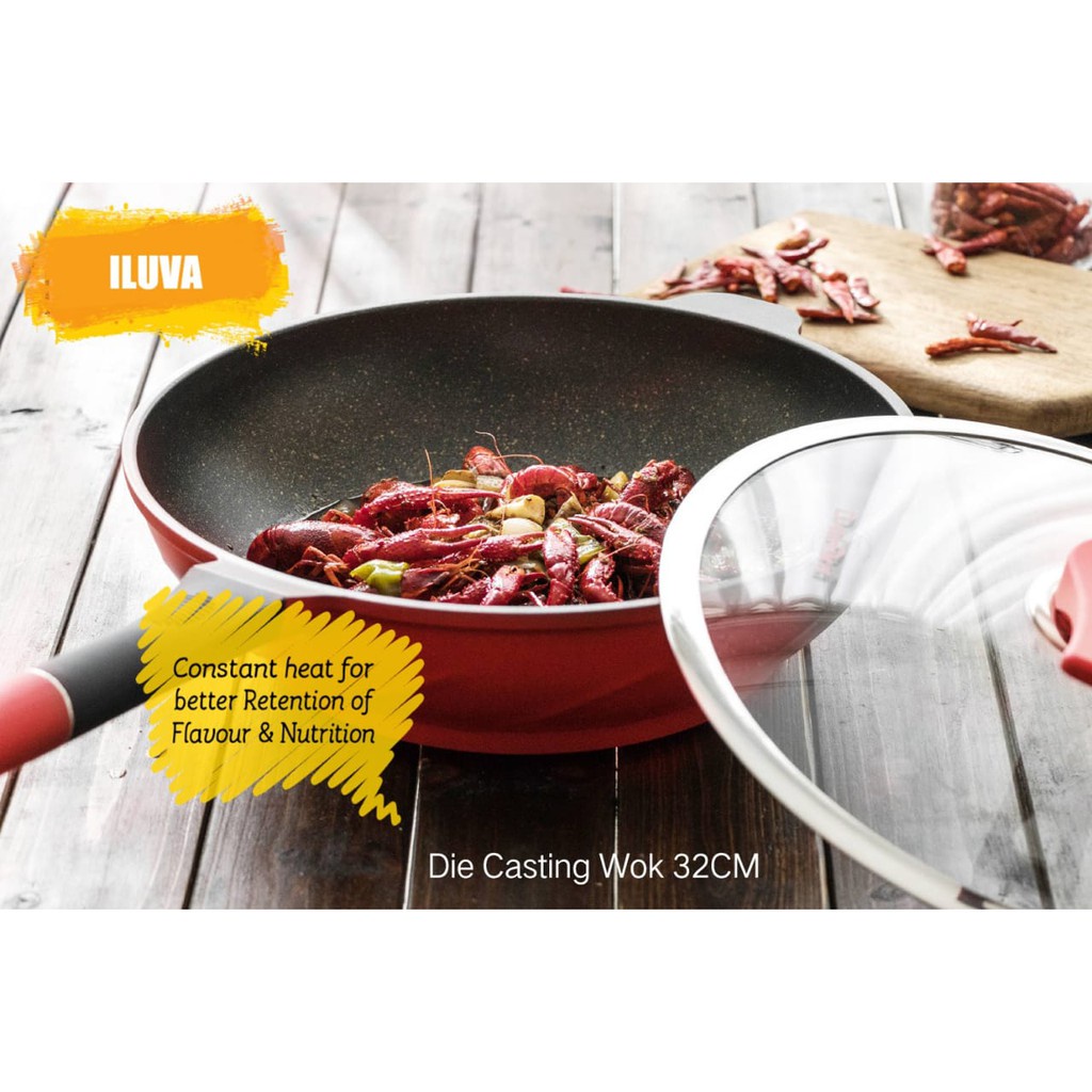 TEFLON TEPLON TEVLON ILUVA ILUFA 32CM WOK PAN DIAMOND PAN TEFLON CERAMIC MARBLE ALAT PERALATAN PERLE
