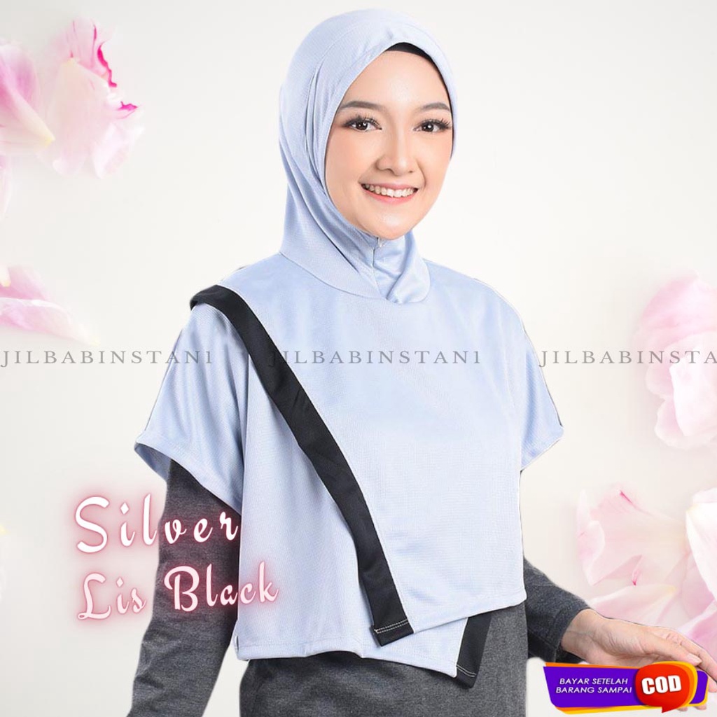 Jilbab Olah Raga Dry Fit- Hijab Sporty - Renang Olahraga Lari Senam Yoga Running Jogging Sepeda-SILVER BLACK
