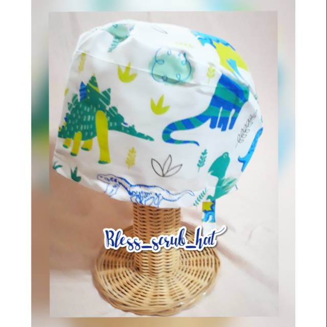 Topi bedah motif/ Scrub hat/ Topi katun/ Kupluk/ dino