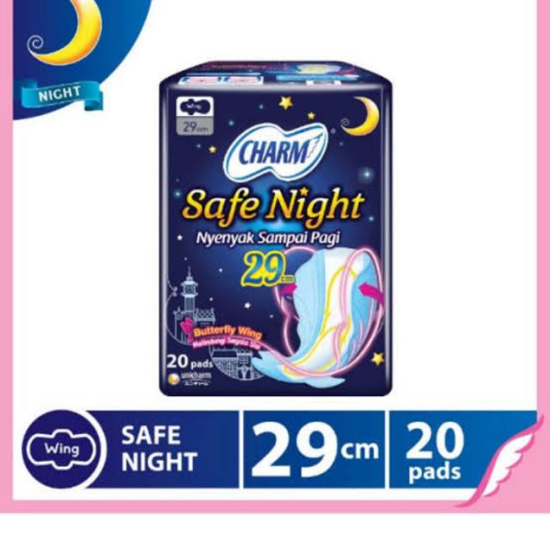 CHARM Pembalut Safe Night 29cm Wing 20's