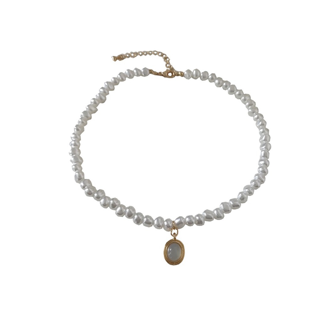 Kalung Choker Wanita Desain Geometri Oval Hias Mutiara Imitasi Gaya Minimalis Untuk Pernikahan