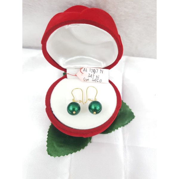 AT1797N347N anting gold bola mata batu hijau green emas kuning asli berat 1.100 sama mata 3.450 kada