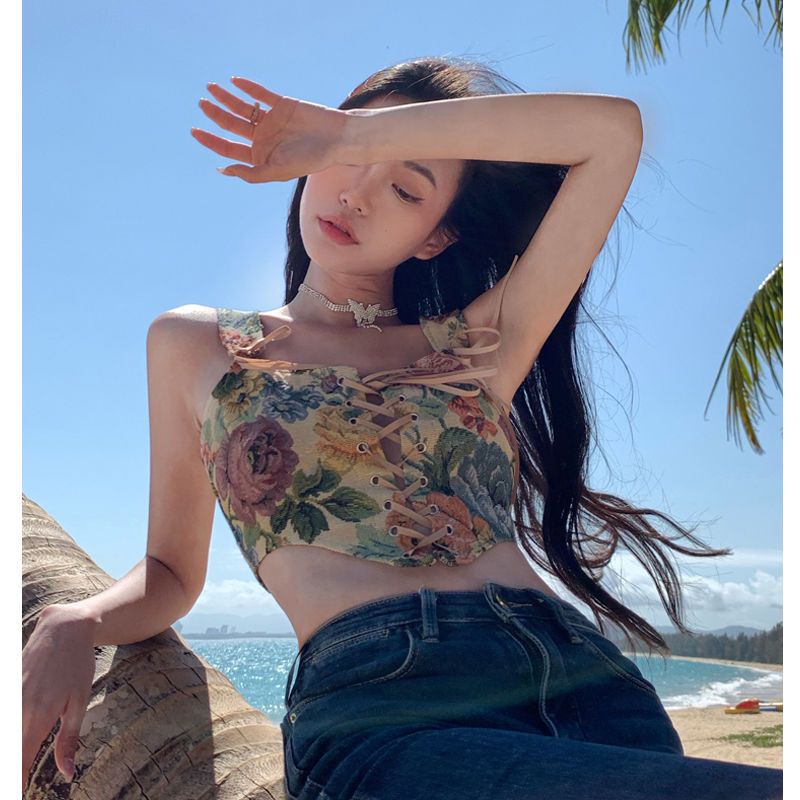 Red Design sense niche babes kamisol seksi wanita musim panas keinginan murni bagian pendek di dalam dan di luar mengenakan atasan kemeja bottoming