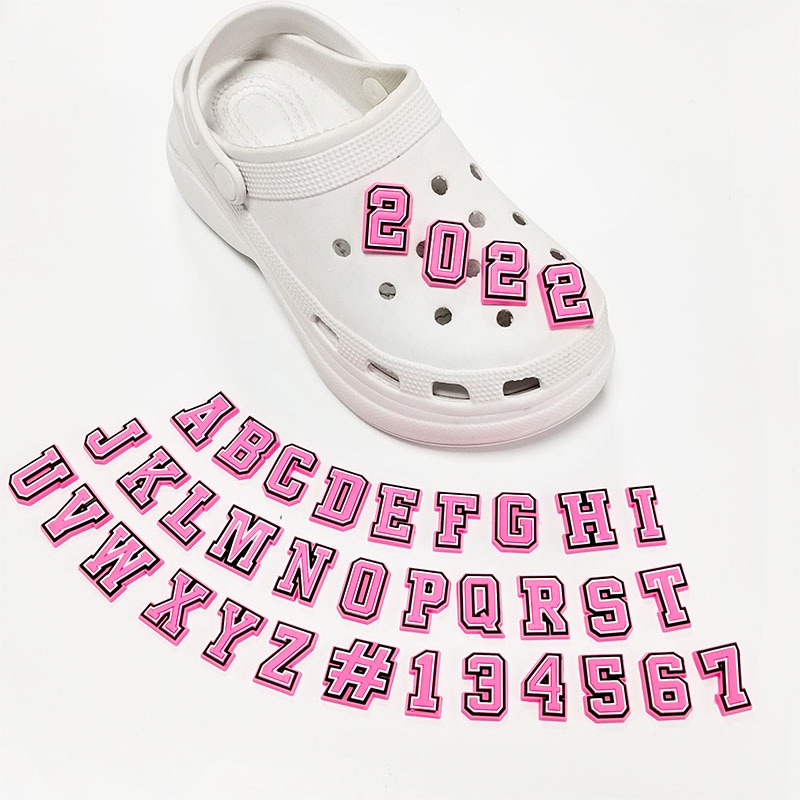 Huruf Pink Jibz Kartun Croc charms Pin Aksesoris Sepatu Menghias Sandal Sendal Gesper Anak Hadiah Yang Baikpin