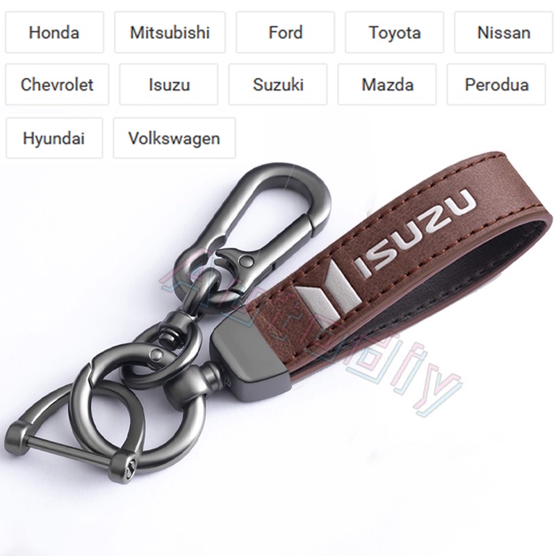 【 Ready Stock 】 ISUZU Leather Key Chain Keychain ISUZU TOYOTA NISSAN HONDA MITSUBISHI Keychain Car Key Keyring