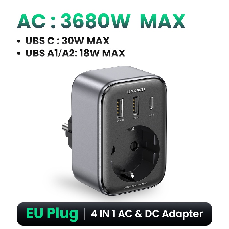 Ugreen Power Strip 30W Diginest Wall charging 3 Port + Power Socket EU
