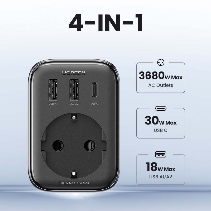 Ugreen Power Strip 30W Diginest Wall charging 3 Port + Power Socket EU
